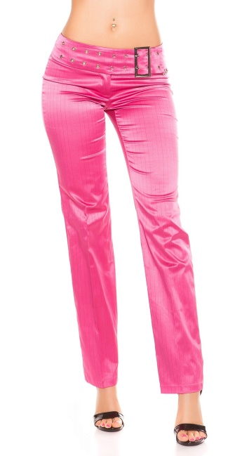 trousers with buckle and pinstripes Fuchsia